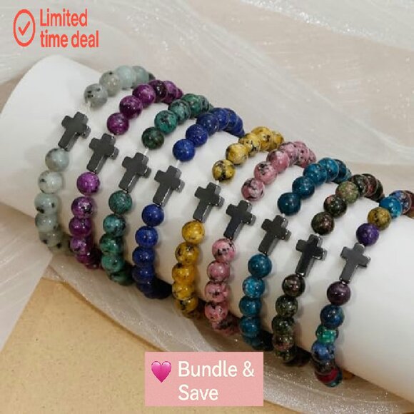 9-Piece Cross Beaded Bracelet Set with Inspirational Cards, 7-Inch Stretch Fit - Picture 5 of 8